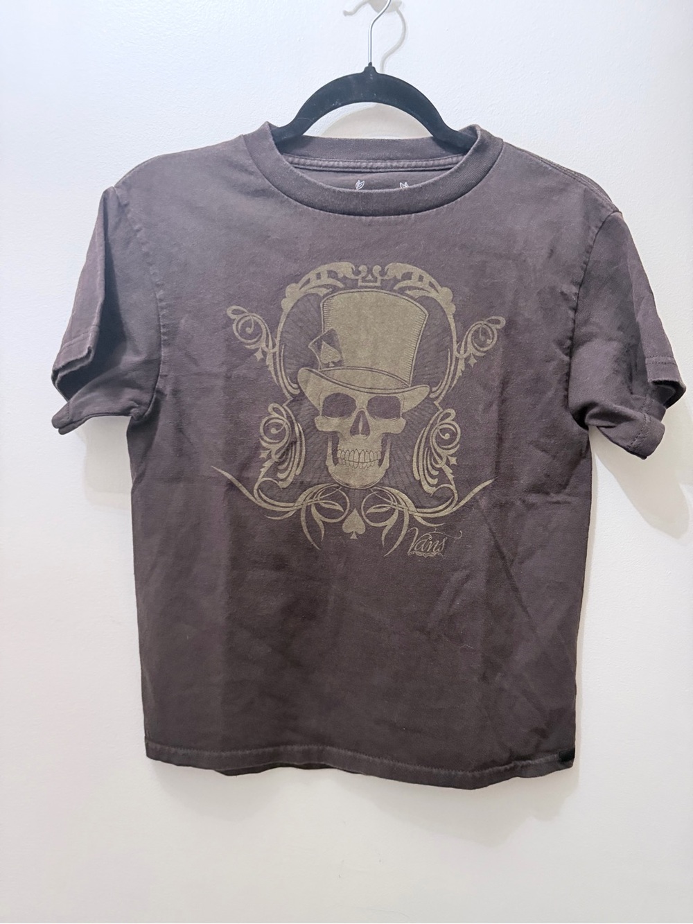 Y2K Van’s Skateboarding Brown Skull Graphic T Shirt Ace Of Spades Boys M